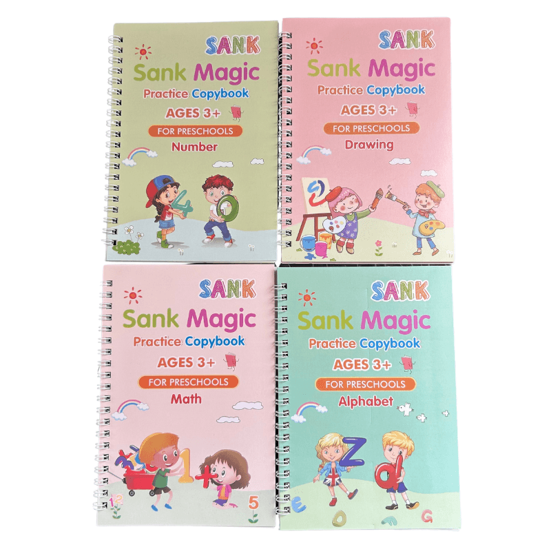 Set 4 Cuadernos Mágicos Caligrafía Reutilizables